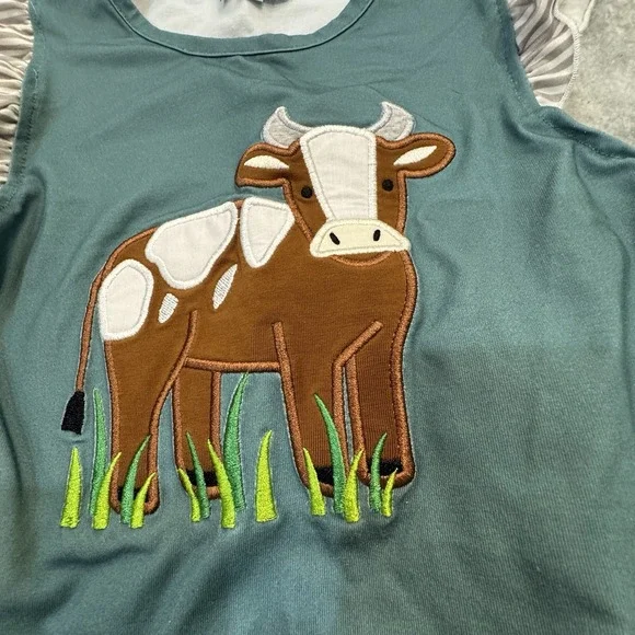 Busy Bees Smocks 3T Set Cow Farm Striped Pants Cute Outfit Embroidered Buttons - Picture 2 of 5